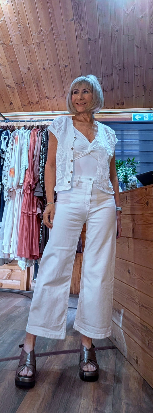 Colleen Cotton Sleeveless Cardigan in white