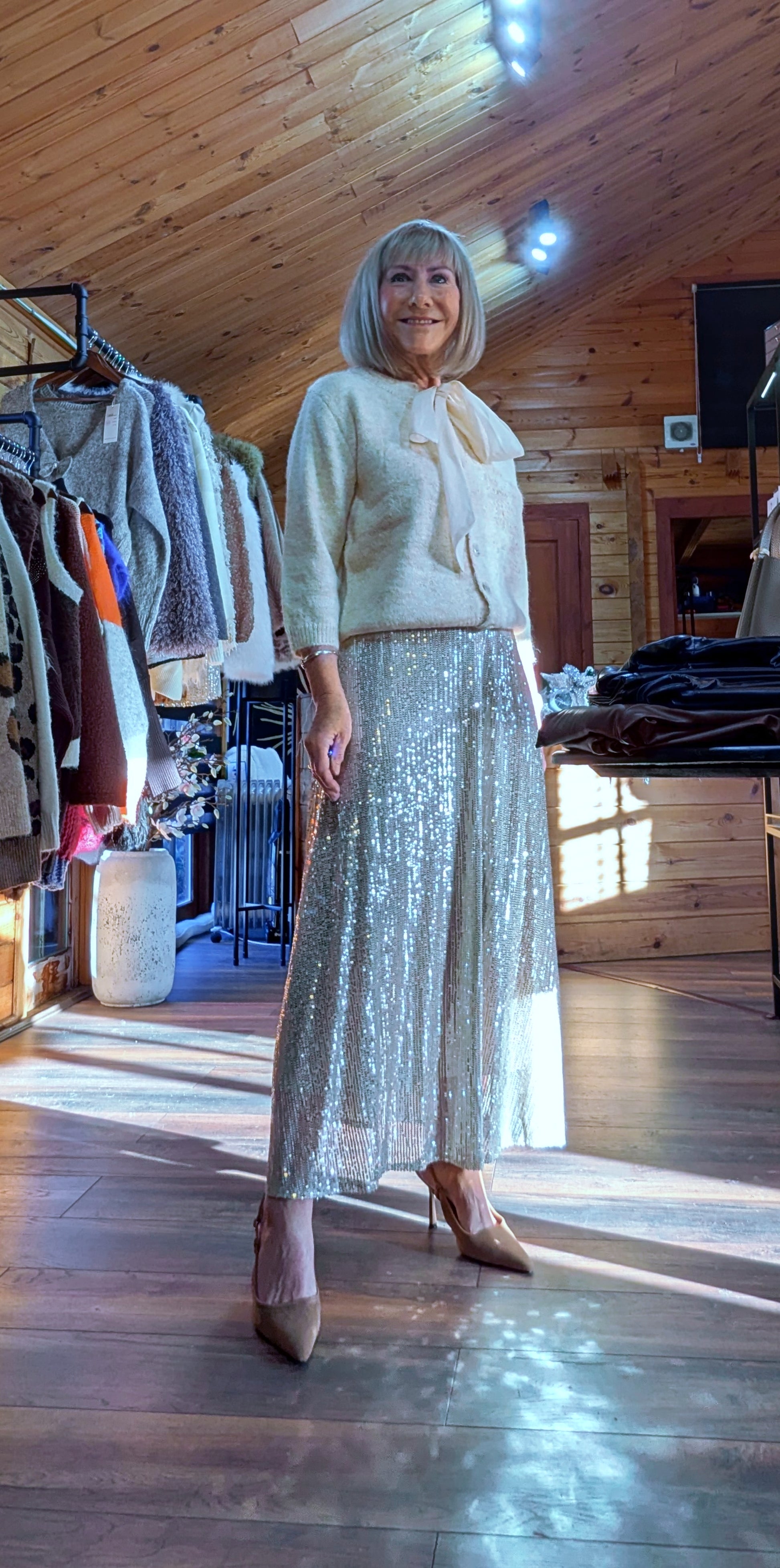 Cher Gold Bias Cut Midi Sequin Skirt