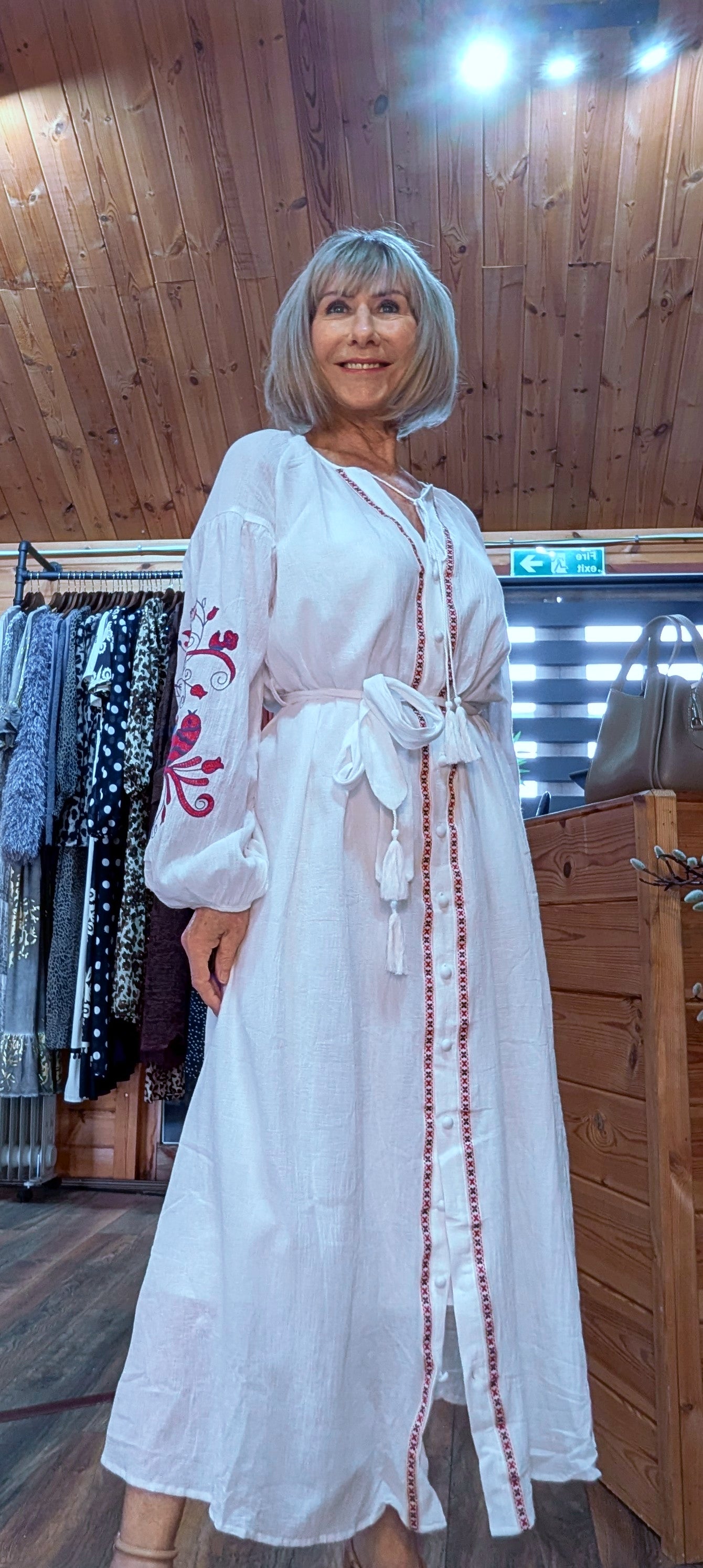 Harlow White Embroidery Cotton Shirt Dress with Tassel Belt