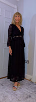 Pearl Lace Dress – Black Boho Style with Pagoda Sleeves & V-Neckline