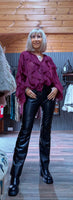 Estelle Bordeaux Ruffle Blouse – V-Neck with Button Front
