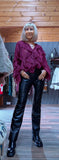 Estelle Bordeaux Ruffle Blouse – V-Neck with Button Front