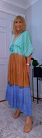Rumer Boho Dress – Golden Embroidered Glam in Turquoise & Earthy Tones