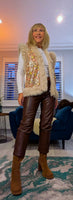 Ella Faux Fur Trim Sleeveless Cardigan – Blush Pink & Gold Animal Print