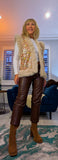 Ella Faux Fur Trim Sleeveless Cardigan – Blush Pink & Gold Animal Print