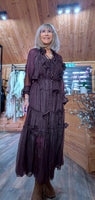 Gloria Coffee Tiered Dress – 3D Flowers & Tie Belt