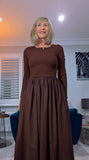 Betty Dress – Ribbed Cotton Jersey with Flared Skirt & Pockets (Black or Chocolate Brown)
