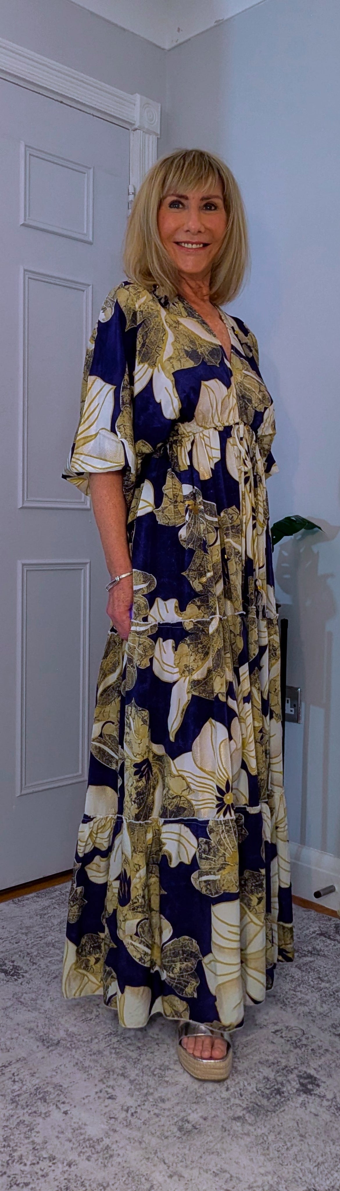 Elodie Bohemian Silk Maxi Dress With Side Pockets and Tassels