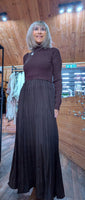 Haley Sweater Dress – High Neck with Pleated Maxi Skirt in Coffee Colour