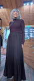 Haley Sweater Dress – High Neck with Pleated Maxi Skirt in Coffee Colour