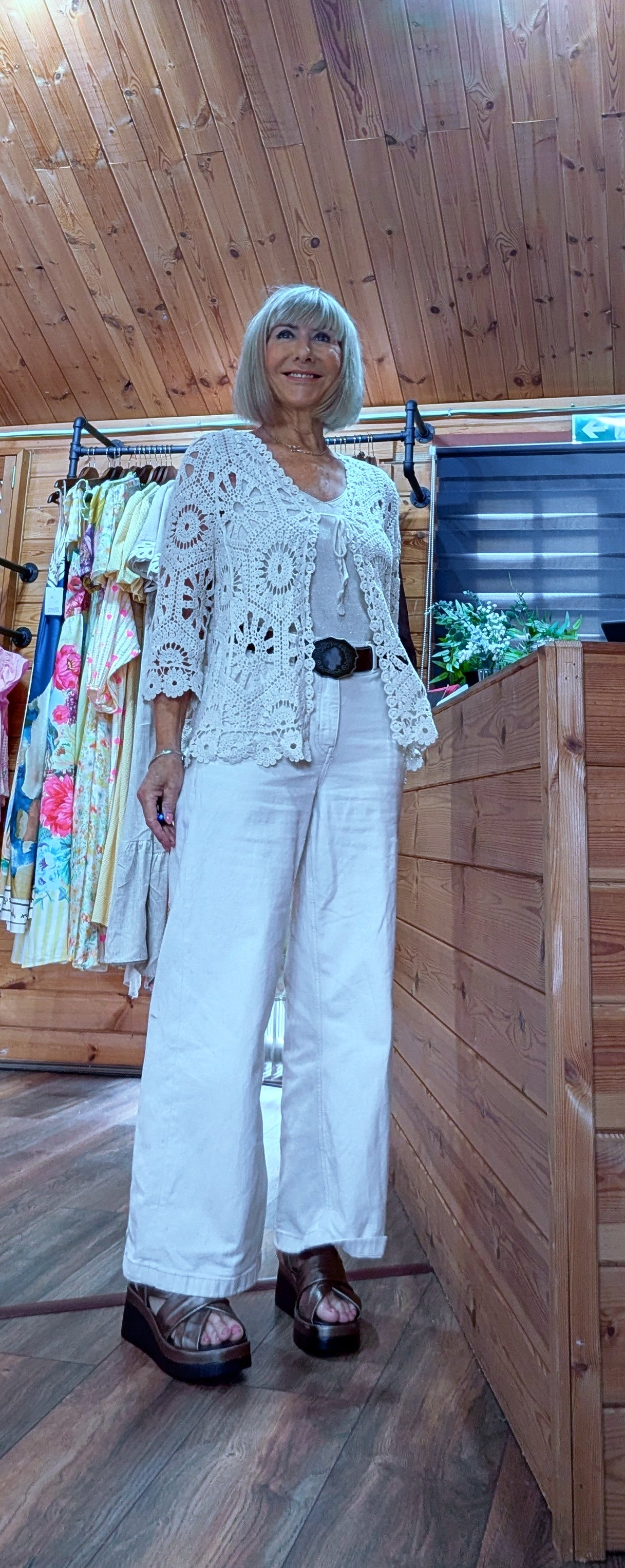 Cotton Crochet Cardigan  Beige Summer Layer with ties