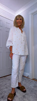Daryl Cotton Blouse – White with Gold Embroidered Flowers