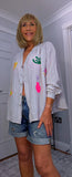 Harmony Blouse – Ecru Tropical Print Shirt with Cactus & Palm Trees