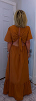 Claire Cotton Boho Dress – Tie Back Midi in Coral or Terracotta | UK 8-14
