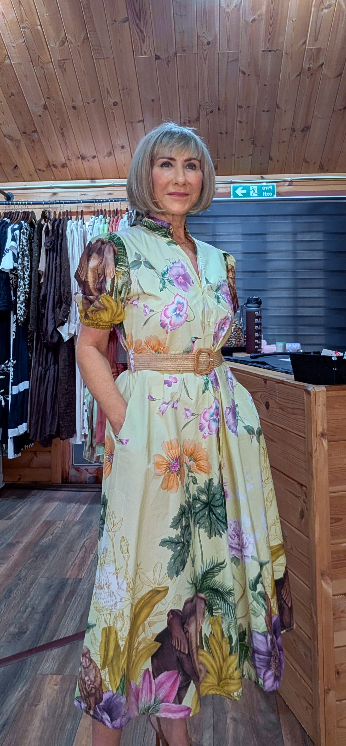 Aoife Midi Dress – Lemon Shirt Dress with Elephant And  Bold Floral Print