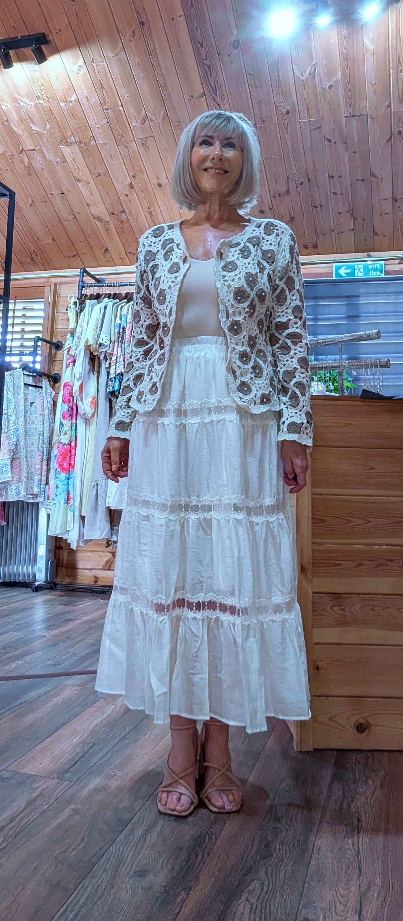 Camilla ivory cotton tiered lace skirt with elasticated waist