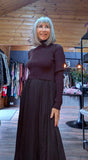Haley Sweater Dress – High Neck with Pleated Maxi Skirt in Coffee or Black