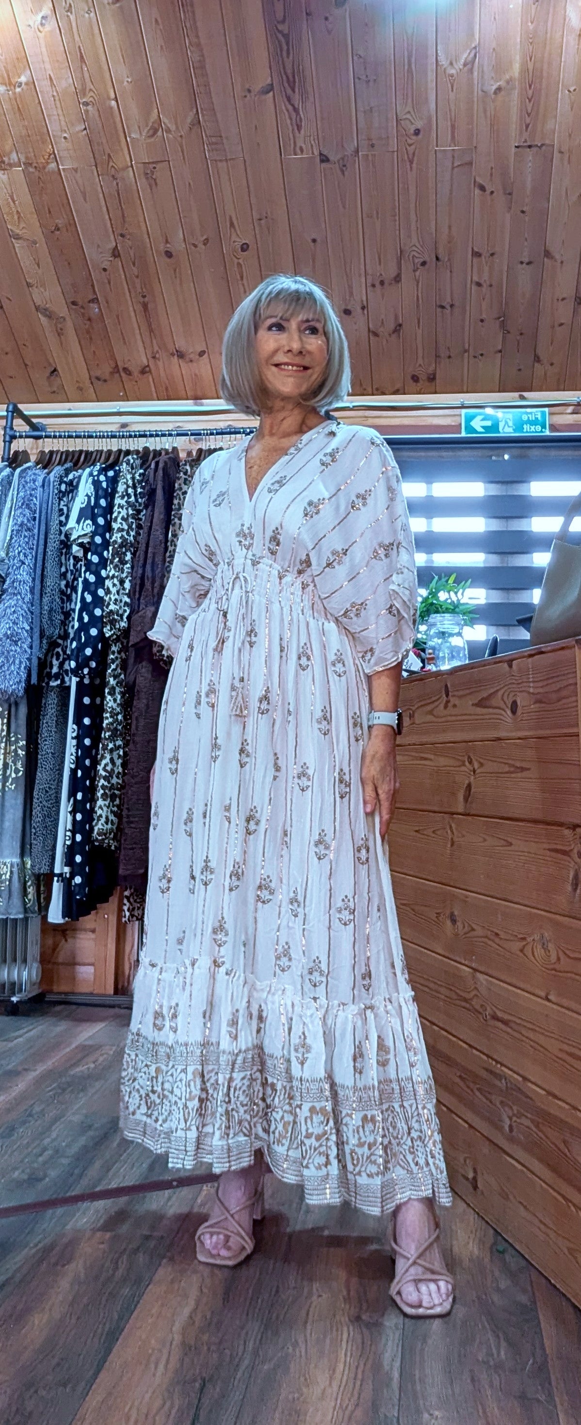 Ida Bohemian Ivory Maxi Dress with Gold Embroidery and Tassels