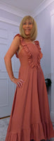 Coral Sundress – Frill Tiered Summer Dress - Coral-Salmon Pink
