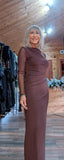 Monica Long Sleeves Mesh Midi Dress In Chocolate