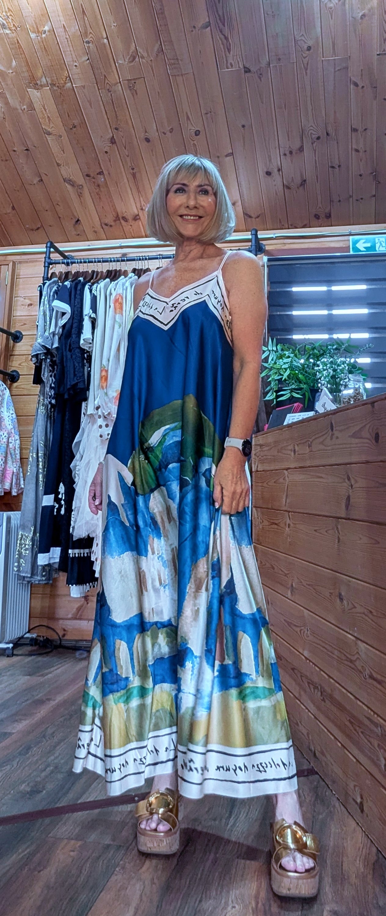 Blue silky slip dress