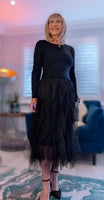 Anastasia Black Tulle Dress - Waterfall Skirt & Scoop Neck Sweater Top