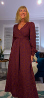 Dulcie Ditsy Floral Midi Dress – Maroon & Purple Silky Wrap