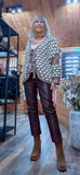 Lara Chunky Oversized Cardigan – Camel with White Embroidery Bobbles