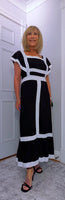 Waverley  Dress – Black Midi Dress with White Block Edge