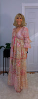 Clara Pink Boho Maxi Dress – Embroidered, Sequinned, 100% Cotton