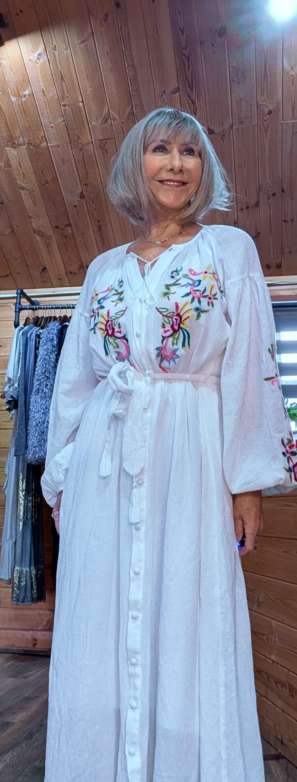 Boho button-up shirt dress with balloon sleeves