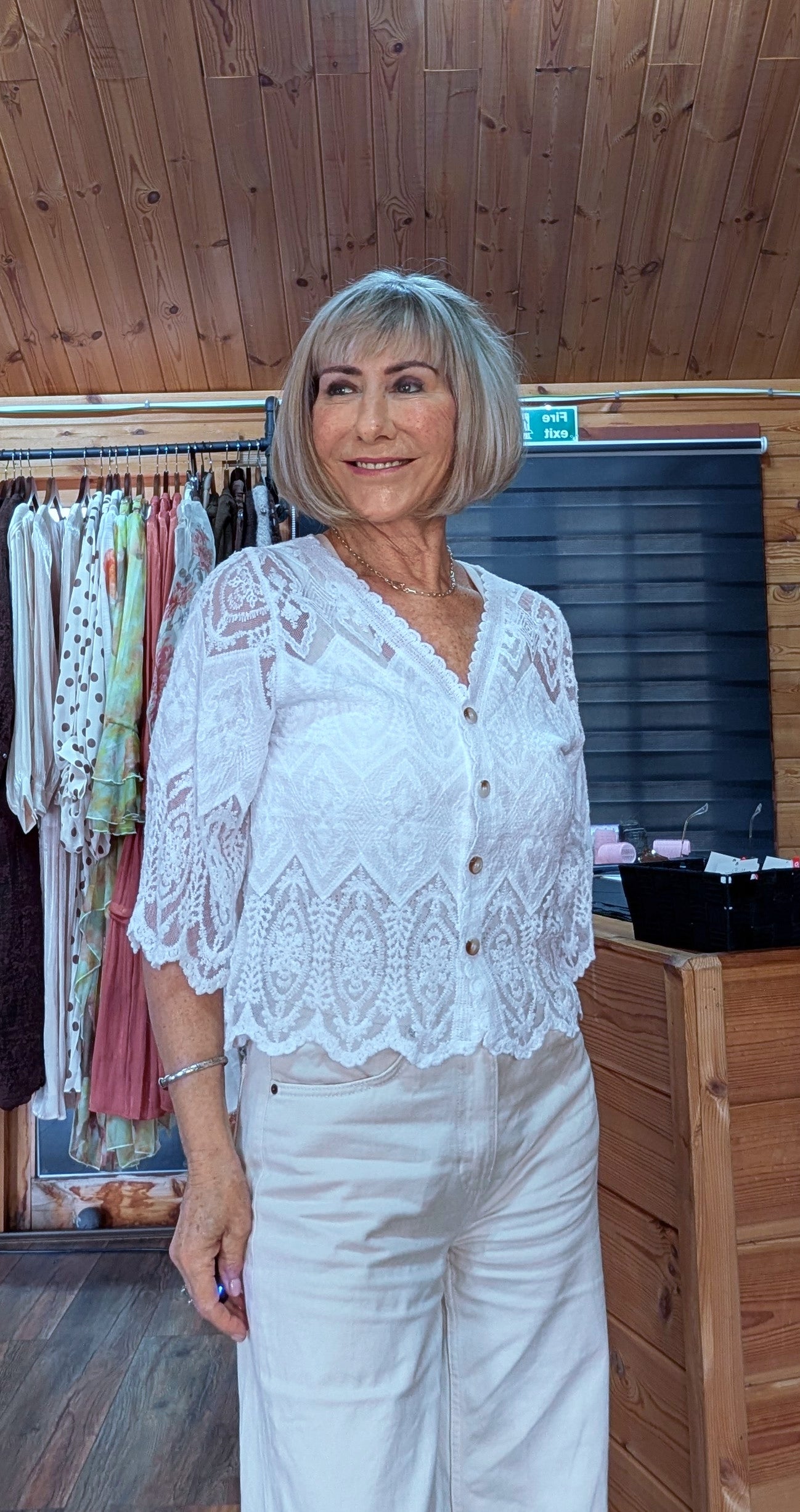 Janice Cotton Lace Embroidered Cardigan White or Cream