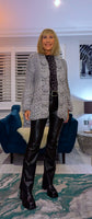 Dolly Grey Chunky Knit Cardigan – 3D Flower Border & Pagoda  Sleeves