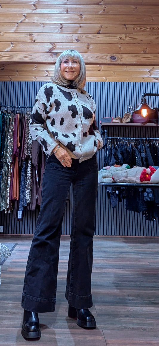 Cathy Taupe Cow Print Soft Knit Cardigan