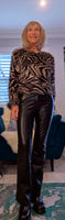 Esther Zebra Print Fringe Top – Black & Taupe with Sweater Look