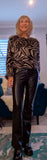 Esther Zebra Print Fringe Top – Black & Taupe with Sweater Look