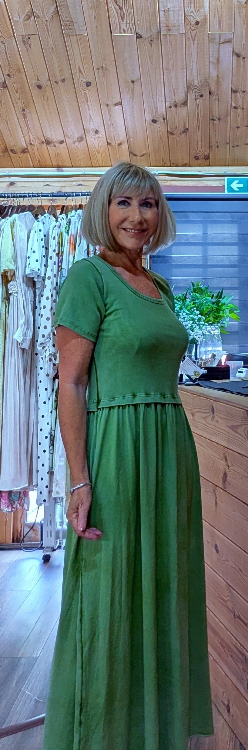 Olive green cotton maxi dress