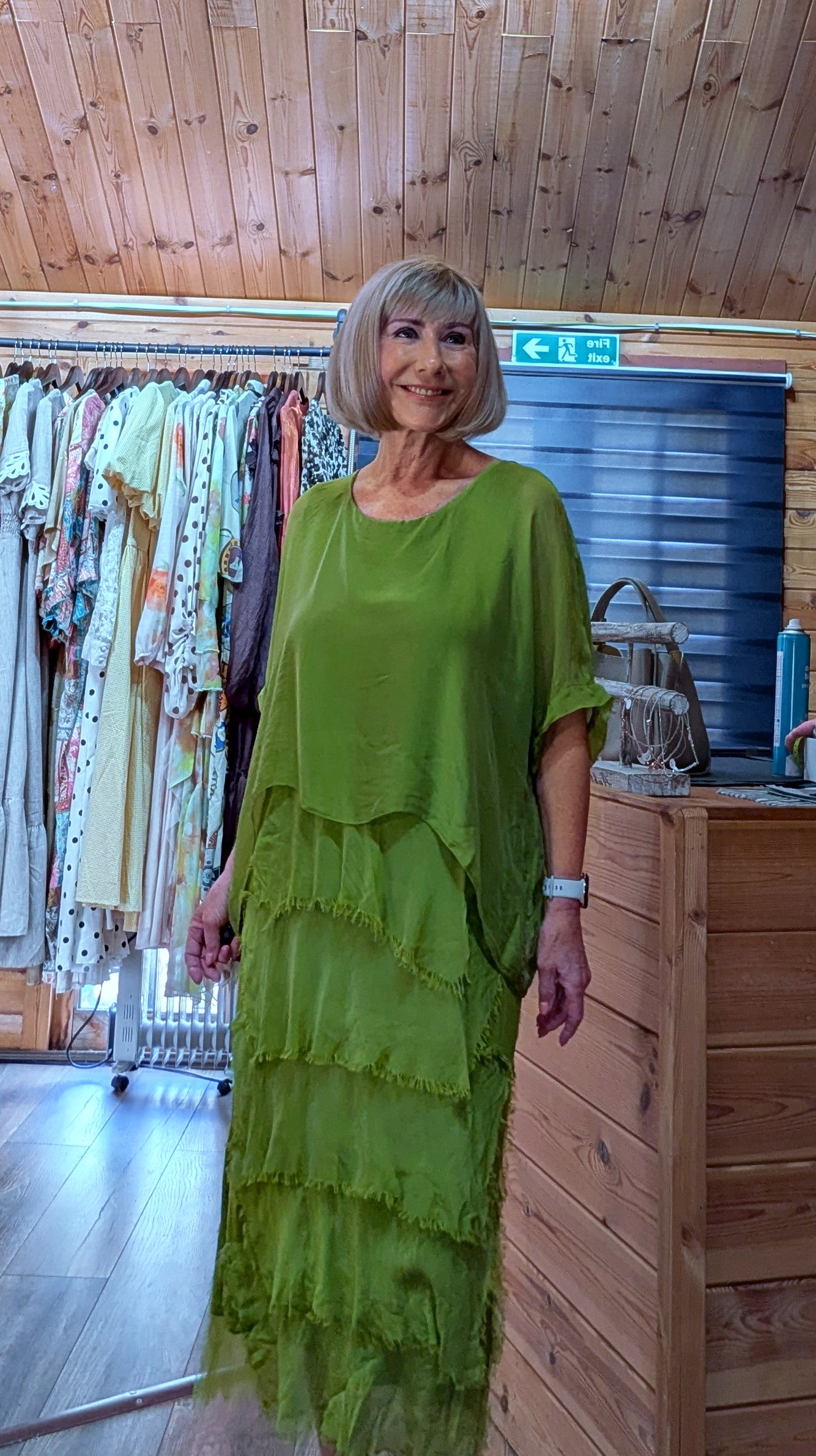 Close up Josie Silk Blend Layered Occasion Dress in Green