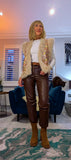 Ella Faux Fur Trim Sleeveless Cardigan – Blush Pink & Gold Animal Print