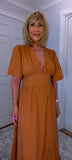 Claire Cotton Boho Dress – Tie Back Midi in Coral or Terracotta | UK 8-14