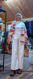 Valerie Chunky  Cardigan  With Balloon Sleeves in Cream with Multicoloured Stripes