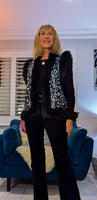 Ella Faux Fur Trim Sleeveless Cardigan /Aqua Animal Print /Original Animal Print