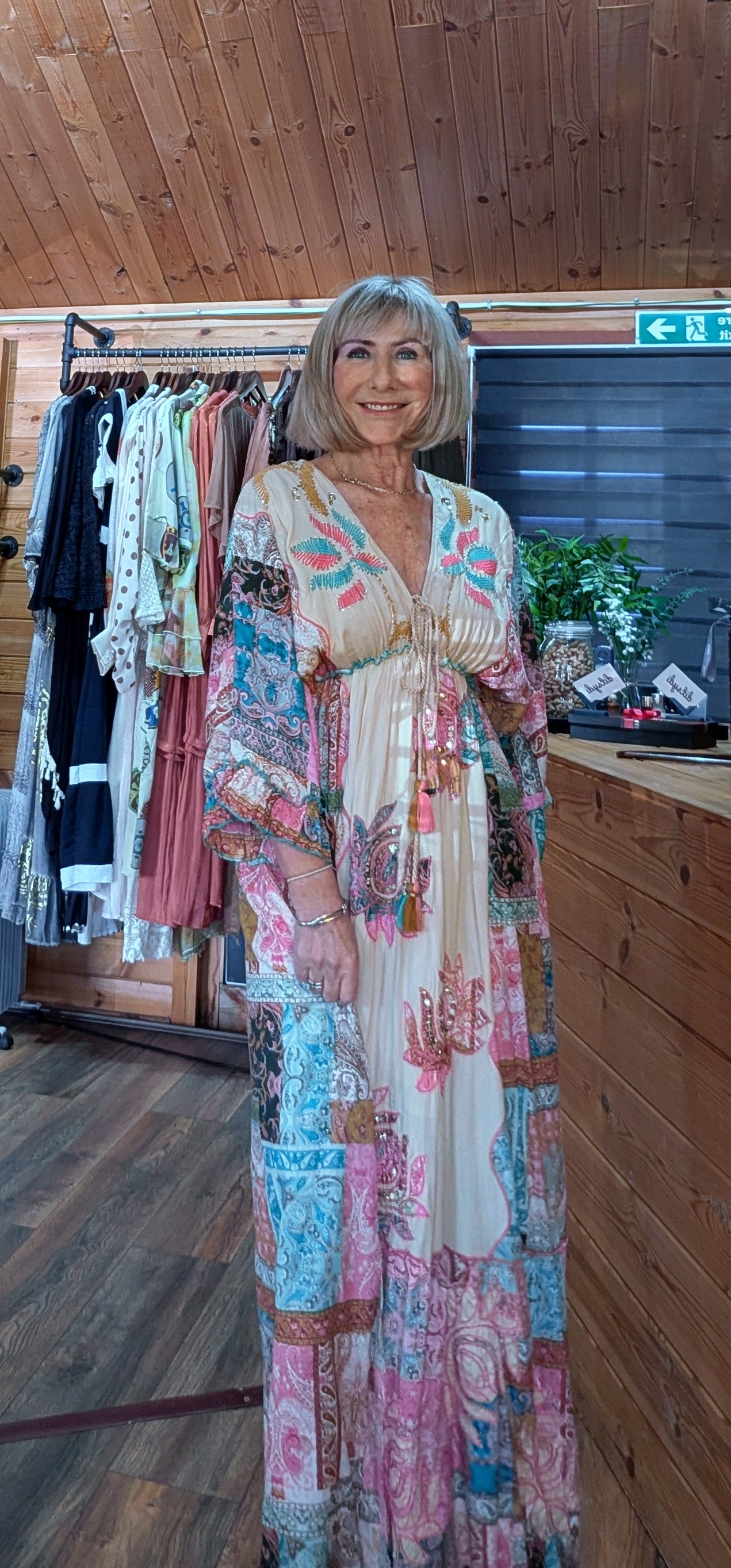 Ember Boho Maxi Dress – Multicoloured Viscose Patchwork Dress