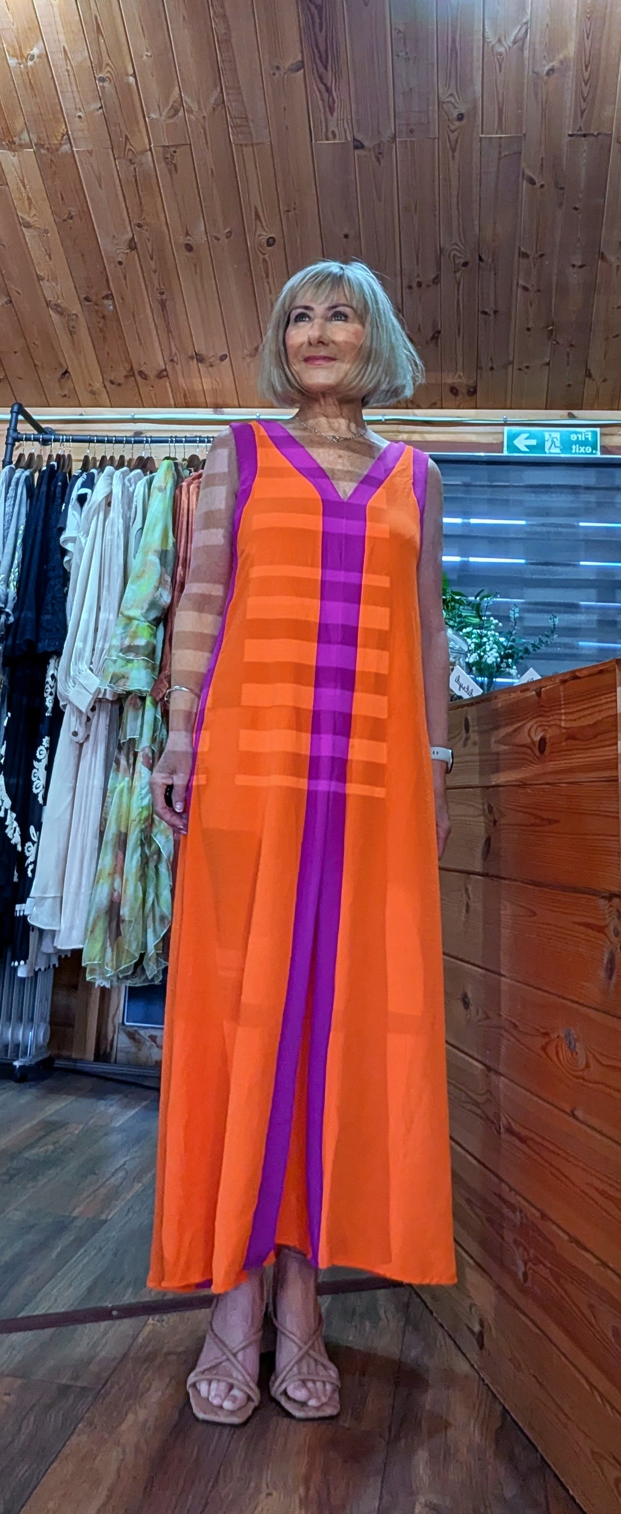 Lenna Sleeveless Maxi Dress – Orange and Purple