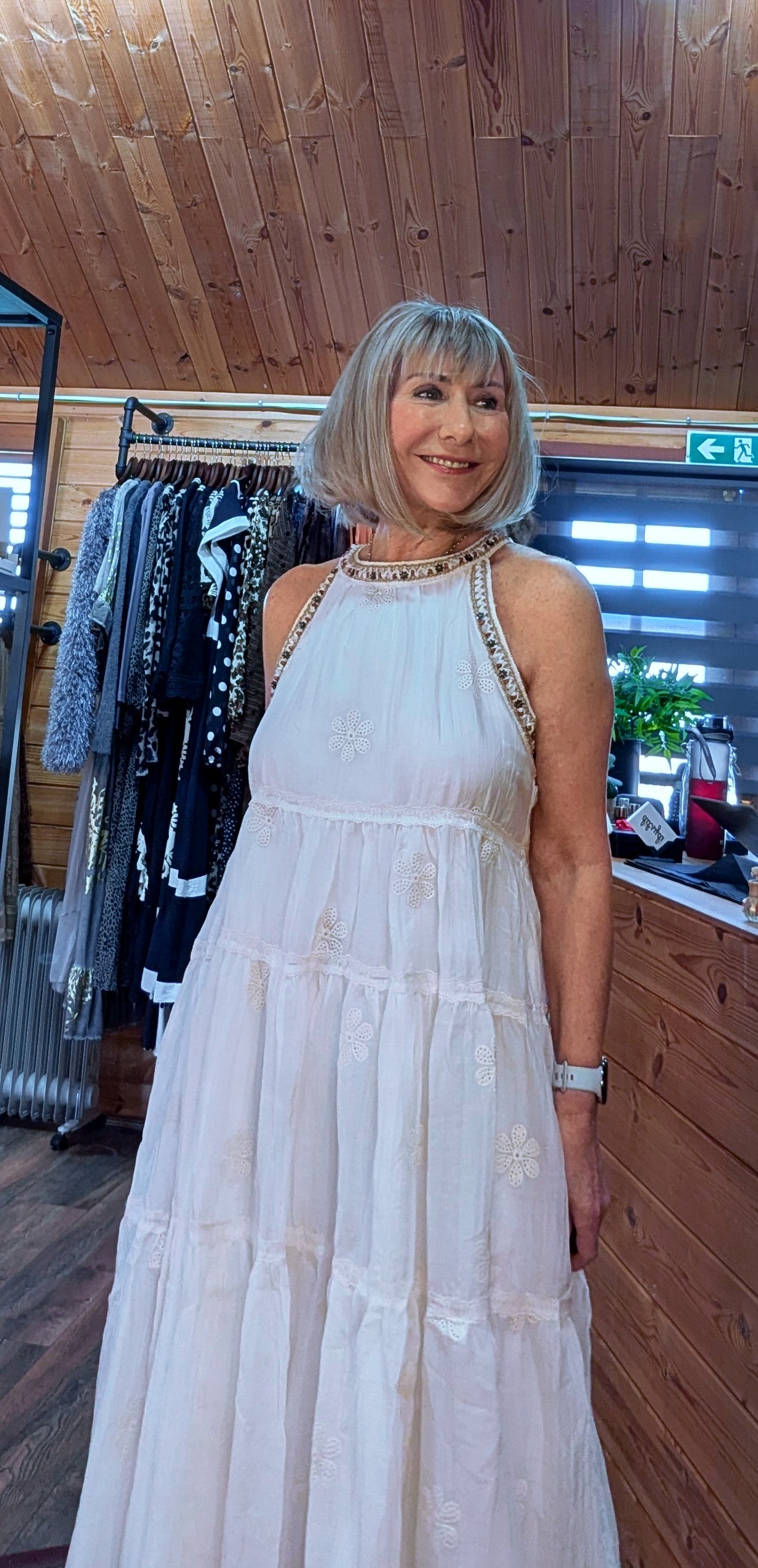 Kiki Ivory Midi Silk and Cotton Sleeveless  Dress