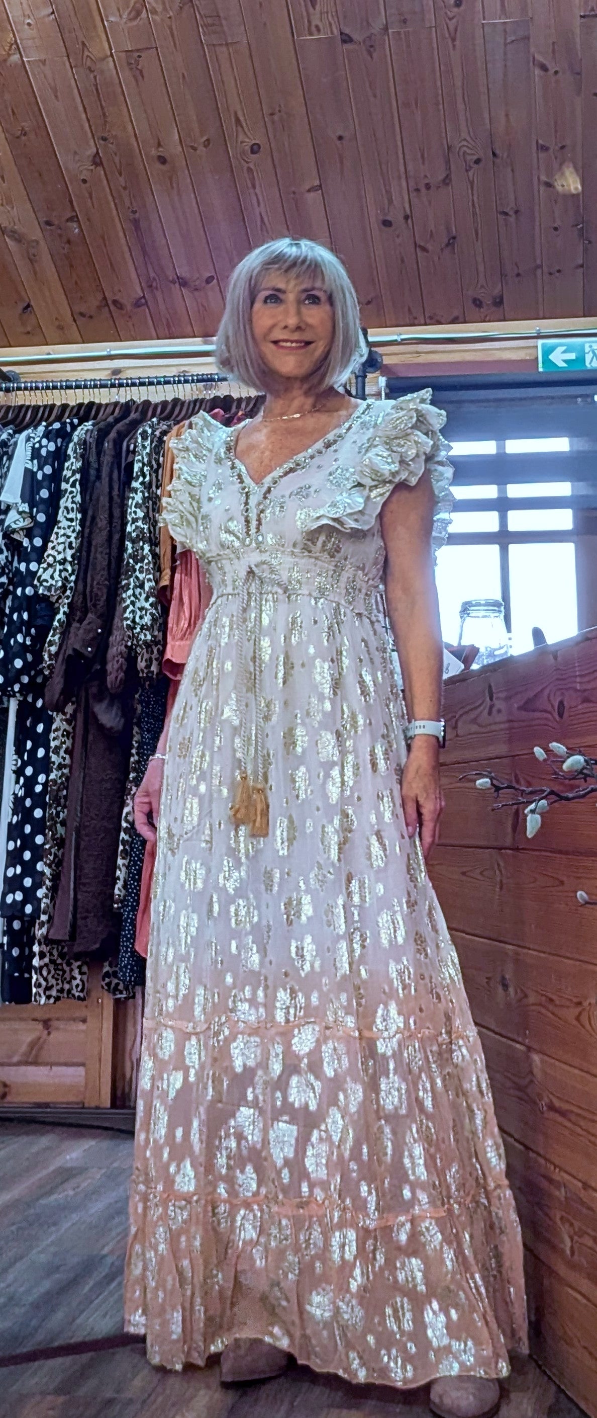  gold embossed Boho  Maxi dress styled by ditsydi with gold shimmer