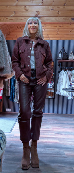 Collette Bouclé Jacket – Chocolate with Gold Button Detail