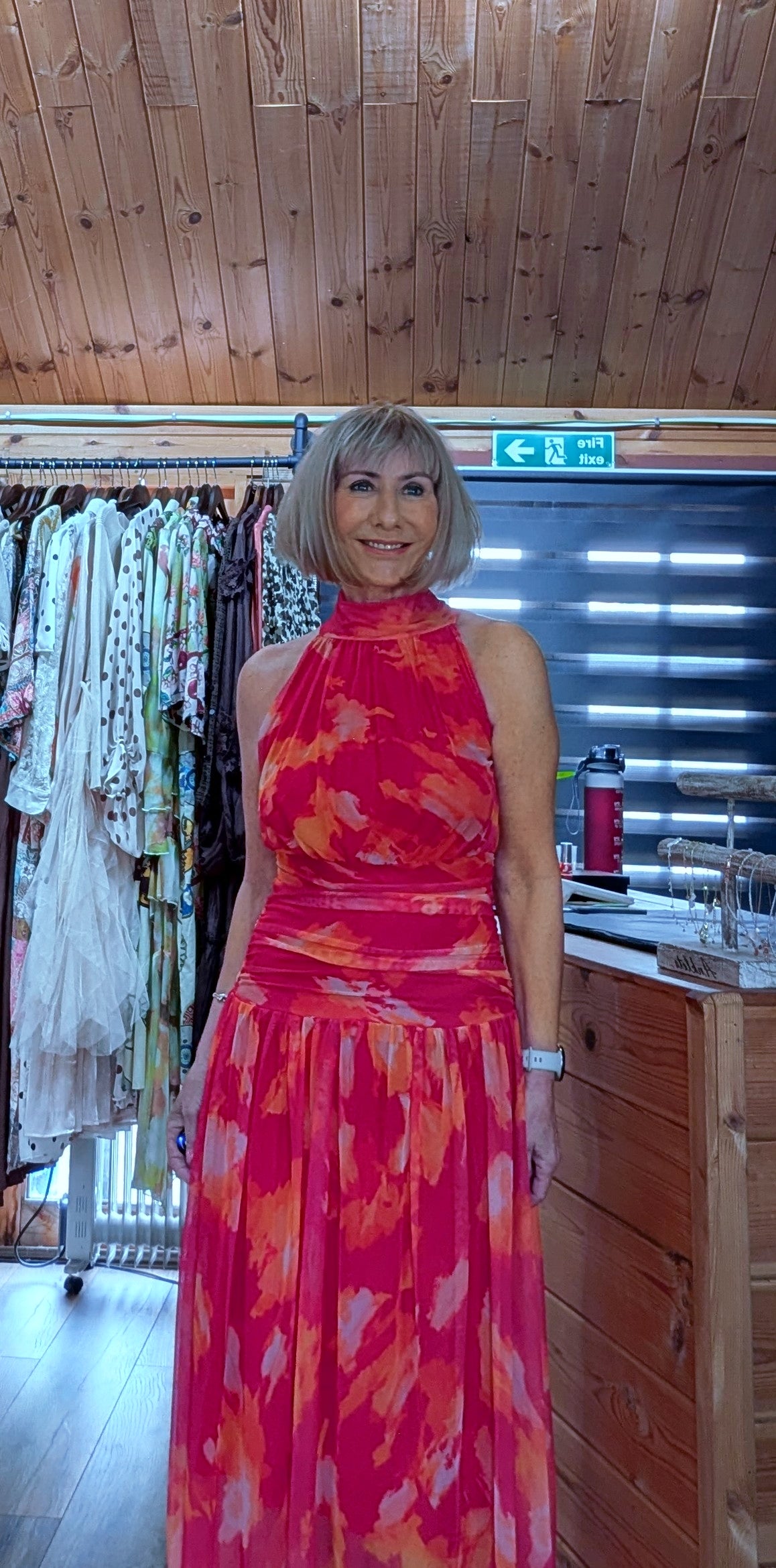 Feminine floaty drop waist dress in red