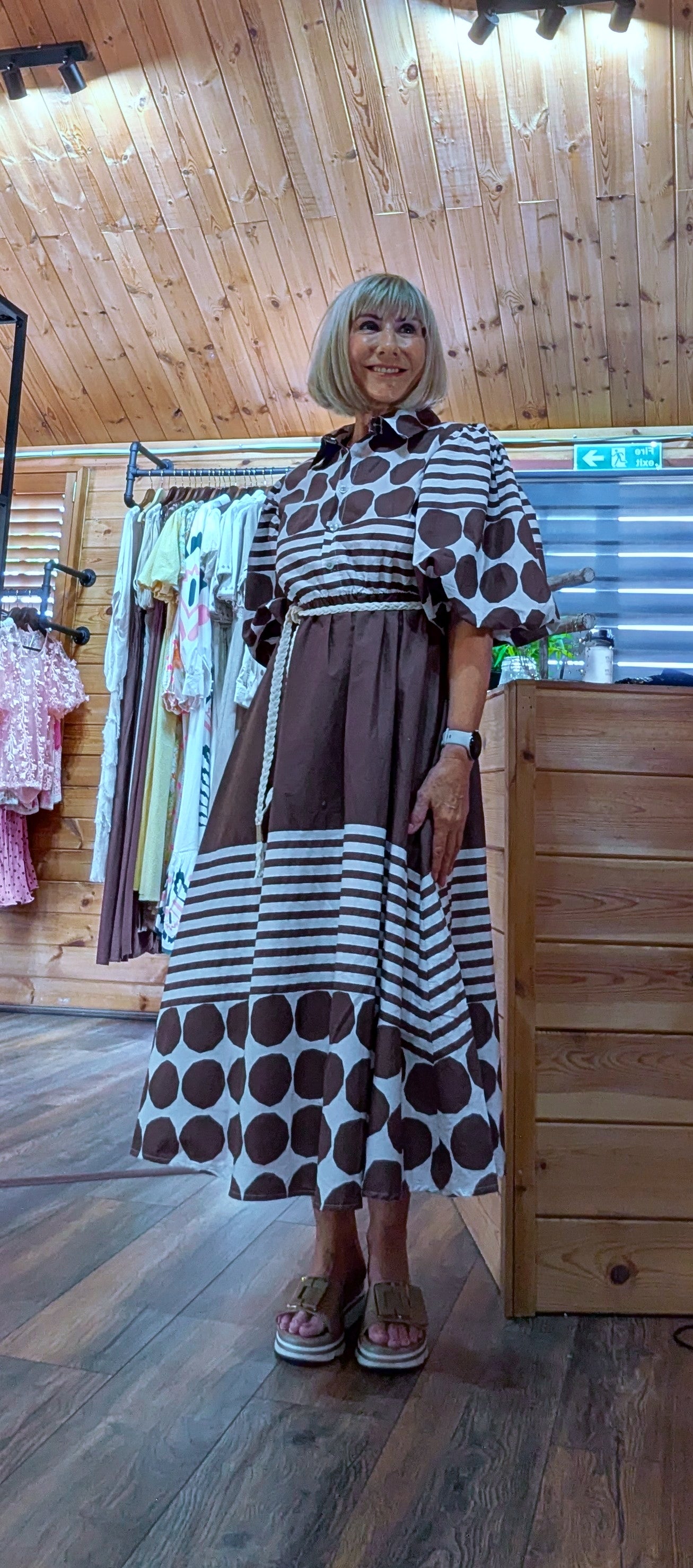 Cotton midi shirt dress with tie belt with polka dots Uk