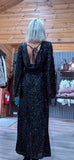 Juno Black Sequin Dress – Scoop Back with Pagoda Sleeves
